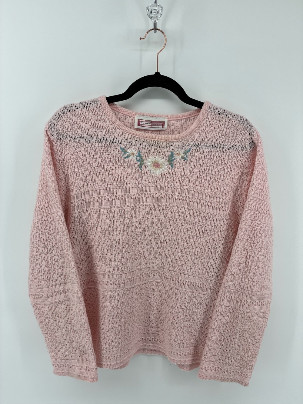 Vintage Women's Pink Embroidered Knit Sweater